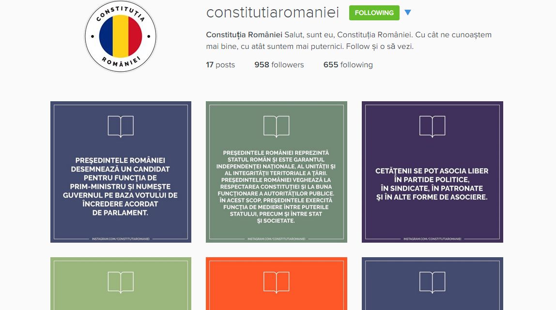 Constitutia Romaniei are cont pe Instagram